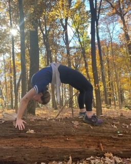 Shelby Garrett exercising in the woods