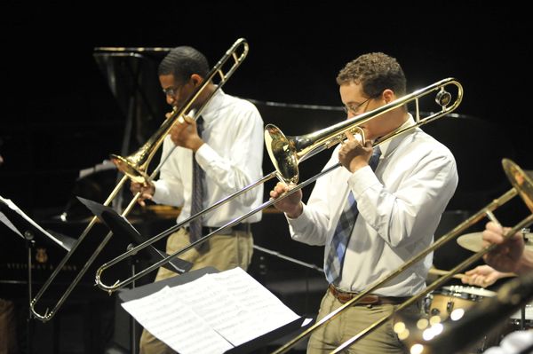 jazz ensemble trombone players