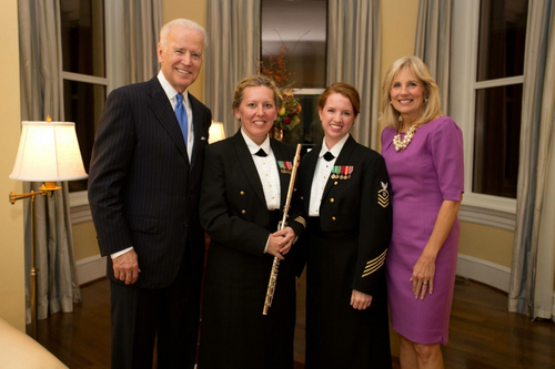 Christina Bayes with Joe and Jill Biden and a Navy Band member