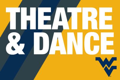Yellow background with blue stripe with the flying WV and the words "Theatre & Dance"